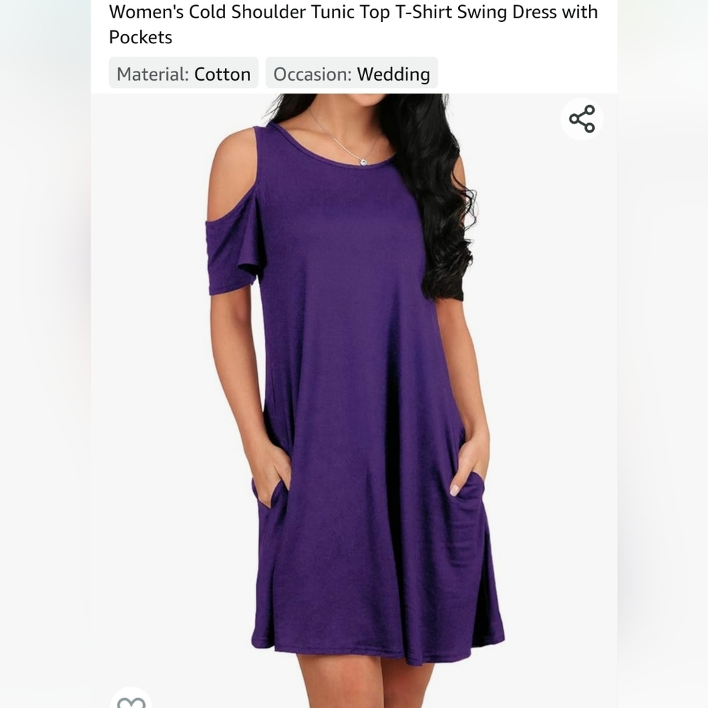 OFEEFAN Women's Cold Shoulder Tunic Top T-shirt Swing Purple Dress With Pockets